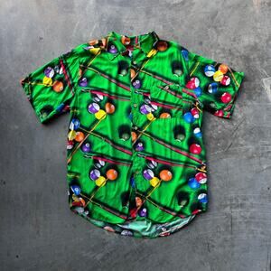 Vintage Junction West Rayon Button Up Shirt Mens Size Large Green Billiard Print